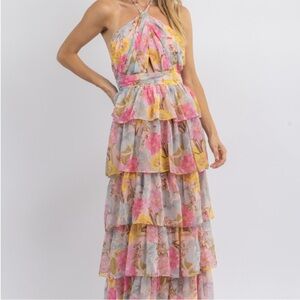 Floral ruffle tiered maxi dress